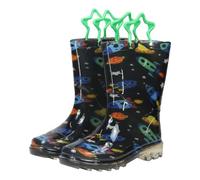 A2Z 4 Kids Boys Girls Wellington Boots Space Rocket Waterproof Wellies with Easy Pull-On Star Handles Durable PVC Rain Boots Non-Slip Sole Muddy Puddle Footwear Shoes Sizes Children UK 8 to 2 UK