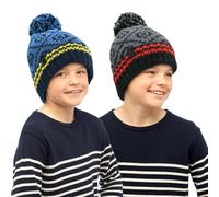 A2Z 4 Kids Boys Hat Pack of 2 Striped Nordic Bobble Knitted Pom Pom Beanie Stylist Durable Stretch Soft Feel Winter Warm Cosy Caps Comfortable for Daily Wear Winter Outdoor Hats