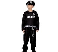 A2Z 4 Kids Boys Police Officer Costume - 4 Pcs Cop Uniform With Hat Handcuffs for Fancy Dress Cosplay Constable Outfit Age 3-14 Years