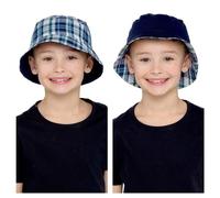 A2Z 4 Kids Boys Reversible Bucket Hat Summer Foldable 100% Cotton Sun Hat - Bucket Hat AZ4959 Check 7-10 Yrs