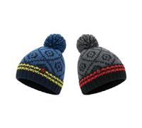 A2Z 4 Kids Boys Striped Nordic Bobble Beanie Hats Pack of 2 Winter Style | Soft Knitted Pom Pom Caps With Flexible Fit For Everyday Outdoor Winter Wear