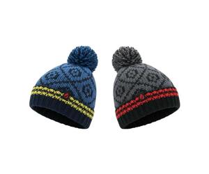 A2Z 4 Kids Boys Striped Nordic Bobble Beanie Hats Pack of 2 Winter Style | Soft Knitted Pom Pom Caps With Flexible Fit For Everyday Outdoor Winter Wear