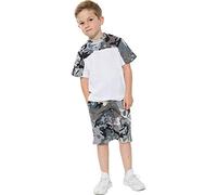 A2Z 4 Kids Boys T-shirt Top Shorts Set Camouflage Contrast Panel - Shorts Set 481 Camo Charcoal 5-6