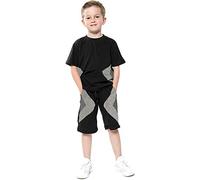A2Z 4 Kids Boys T-Shirt Top Shorts Set Contrast Panelled 100% Cotton Short Sleeves T Shirt Summer Outfit 2 Piece Activewear - Shorts Set 482 Black & Charcoal 5-6