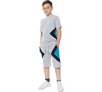 A2Z 4 Kids Boys T-Shirt Top Shorts Set Contrast Panelled 100% Cotton Short Sleeves T Shirt Summer Outfit 2 Piece Activewear - Shorts Set 482 Grey 5-6