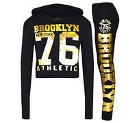 A2Z 4 Kids Brooklyn 76 Athletic Print Cropped Hooded Top & Leggings Set - Brklyn Hooded Crop Set Black Gold 9-10.
