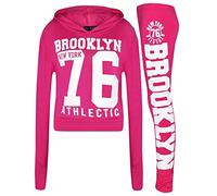 A2Z 4 Kids Brooklyn 76 Athletic Print Cropped Hooded Top & Leggings Set - Brklyn Hooded Crop Set Pink White 11-12.