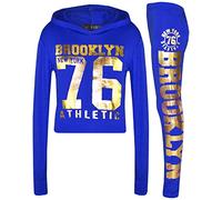 A2Z 4 Kids Brooklyn 76 Athletic Print Cropped Hooded Top & Leggings Set - Brklyn Hooded Crop Set Royal Gold 7-8.