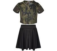 A2Z 4 Kids Camouflage Crop Top & Skater Skirt Set Short Sleeves - A2Z Camo Crop & Skirt Green 13