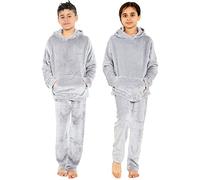 A2Z 4 Kids Childrens Warm Fleece Twosie Hooded Pyjamas - PJS 215 Grey 9-10