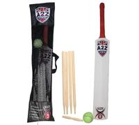 A2Z 4 Kids Cricket Set Rubber Grip Wooden Bat / 4 Stumps / Bails and Soft Ball - Cricket Set 3 Size