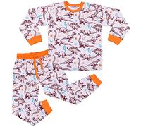 A2Z 4 Kids Dinosaur Pyjamas for Boys Girls 2 Piece Cotton PJ Set Orange Dino Print Long Sleeve Top & Bottom Unisex Kids Loungewear Nightwear Gift Outfit Age 2-13 Years