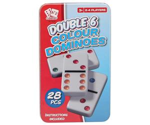 A2Z 4 Kids Dominoes Game Set Premium Classic 28 Tile Colored Dots Game Set With Durable Tin Box Double Six Domino Set Kids Educational Board Game 2-4 Players Family and Friends Entertainment Game Set