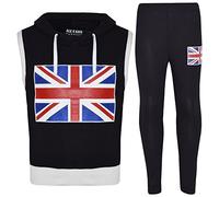 A2Z 4 Kids England Flag Print Sleeveless Hooded T-Shirt & Fashion - England Set Black 7-8