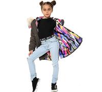 A2Z 4 Kids Faux Fur Lined Parka Coat Rainbow Fur Hood - Jacket JK24 Olive 7-8