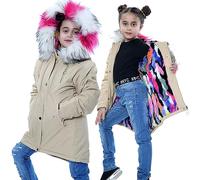 A2Z 4 Kids Faux Fur Lined Parka Coat Rainbow Fur Hood - Jacket JK24 Stone 7-8