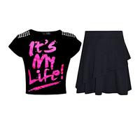 A2Z 4 Kids Girl Tops Kid Comic Graffiti #Love Paris NYC #Selfie Crop Top T-Shirt - Its My Life Black Top Fril Skirt 9-10
