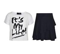 A2Z 4 Kids Girl Tops Kid Comic Graffiti #Love Paris NYC #Selfie Crop Top T-Shirt - Its My Life White Top Fril Skirt 11-1