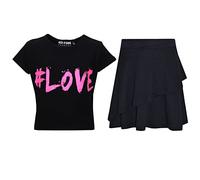 A2Z 4 Kids Girl Tops Kid Comic Graffiti #Love Paris NYC #Selfie Crop Top T-Shirt - #Love Black Top Fril Skirt 11-12