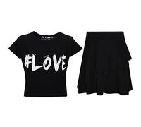 A2Z 4 Kids Girl Tops Kid Comic Graffiti #Love Paris NYC #Selfie Crop Top T-Shirt - #Love Black White Top & Skirt Set 7-8