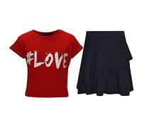 A2Z 4 Kids Girl Tops Kid Comic Graffiti #Love Paris NYC #Selfie Crop Top T-Shirt - #Love Red Top Fril Skirt 11-12