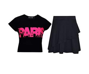 A2Z 4 Kids Girl Tops Kid Comic Graffiti #Love Paris NYC #Selfie Crop Top T-Shirt - Paris Black Top Fril Skirt 13
