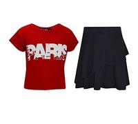A2Z 4 Kids Girl Tops Kid Comic Graffiti #Love Paris NYC #Selfie Crop Top T-Shirt - Paris Red Top Fril Skirt 9-10
