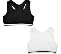 A2Z 4 Kids Girls 2 Pack Racer Back Crop Tops Training Sports Bra Seamless Sports - Racer Crop Tops AZ1258 B/W 8-9 Black/White