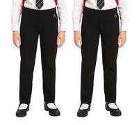 A2Z 4 Kids Girls 2 Pack School Uniform Pants Pull Up Cotton Straight Leg | Elasticated Waistband Heart Pendant Detail Mid Rise Styling Lightweight Feel Machine Washable Finish Ideal For Daily Wear