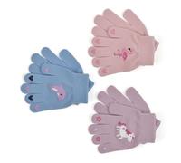 A2Z 4 Kids Girls 3 Pack Thermal Magic Gloves Winter Warm Soft Mittens Flamingo Dolphin Unicorn Motifs Full Fingers Stretchy Walking Riding Gloves One Size Fit Age 5-13 Years