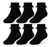 A2Z 4 Kids Girls 6 Pack Frilly Lace Socks - Socks AZ977 Black 6 Pack 2-3