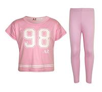 A2Z 4 Kids Girls 98 Stylish Crop Top Legging Set Soft Stretchy Trendy Lightweight Casual Clothing Sets - New Crop Top 98 Legging Baby Pink 9-10