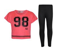 A2Z 4 Kids Girls 98 Stylish Crop Top Legging Set Soft Stretchy Trendy Lightweight Casual Clothing Sets - New Crop Top 98 Legging N. Pink 9-10