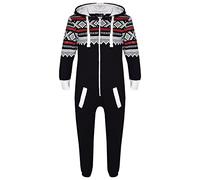 A2Z 4 Kids Girls And Boys Fleece Onesie - Aztec Onesie 001 Black 11-12.