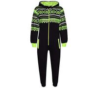 A2Z 4 Kids Girls And Boys Fleece Onesie - Aztec Onesie 001 Black & N. Green 5-6