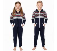 A2Z 4 Kids Girls And Boys Fleece Onesie - Aztec Onesie 001 Navy 5-6