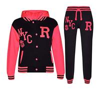 A2Z 4 Kids Girls Black & Neon Pink Baseball Tracksuit NYC Varsity Style - T.S Baseball NYC Black Neon Pink_3-4