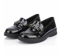 A2Z 4 Kids Girls Black Patent Loafers Slip On School Teen Girl College Shoes with Heart Trim - Shoes Bushful Black 4 UK