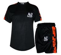 A2Z 4 Kids Girls Boys A2Z Project Camo Panel Top Shorts Set - Shorts Set 478 Black & Orange 11-12
