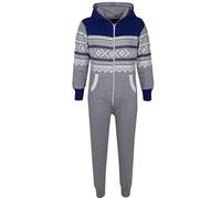 A2Z 4 Kids Girls Boys Aztec Snowflake Print Onesie Hooded - Aztec Onesie Grey & Royal 9-10