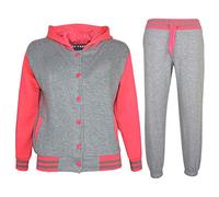 A2Z 4 Kids Girls Boys Baseball Tracksuit - T.S B.B Plain Grey & Neon Pink 13