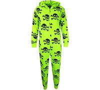 A2Z 4 Kids Girls Boys Cotton Onesie Skull Cross Bone Print Pyjamas - Cotton Onesie Skull Neon Green 11-12