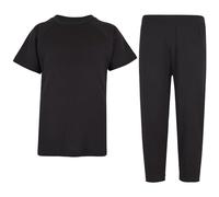 A2Z 4 Kids Girls Boys Cotton Raglan Sleeves Plain 2 Piece Pyjamas Set - PJS Plain 229 Black 11-12