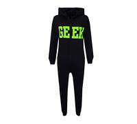 A2Z 4 Kids Girls Boys GEEK Hooded Onesie Jumpsuit Children Hooded - Geek Onesie Black Neon Green 9-10