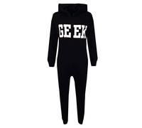 A2Z 4 Kids Girls Boys GEEK Hooded Onesie Jumpsuit Children Hooded - Geek Onesie Black White 11-12