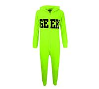 A2Z 4 Kids Girls Boys GEEK Hooded Onesie Jumpsuit Children Hooded - Geek Onesie Neon Green 7-8.1