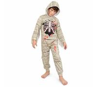 A2Z 4 Kids Girls Boys Halloween Egyptian Zombie Mummy Morphsuit Onesie | Scary Pharaoh Spandex Bodysuit Fancy Dress Hooded Shredded Sleeves Ribbed Cuffs Trick Treat Creepy Spooky Suit Age 3-14