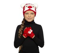 A2Z 4 Kids Girls Boys Hat Novelty Christmas Rudolph Santa Mitten Hats Set Durable Stylish Winter Warm Cozy Comfortable Beanie Caps Knitted Xmas Gloves Sets