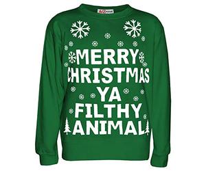A2Z 4 Kids Girls Boys Merry Christmas Jumper Comfortable - Ya Filthy Jumper Green 9-10