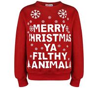 A2Z 4 Kids Girls Boys Merry Christmas Jumper Comfortable - Ya Filthy Jumper Red 2-3